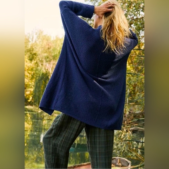 NWOT Free People Beach Blue Coco Pullover Sweater Open Front Tunic Size Large - Picture 2 of 7